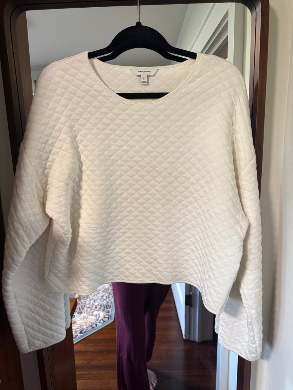 Banana Republic Cream Quilted Crewneck Sweater